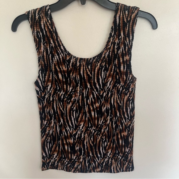 Women’s Nicola Tiger Striped Popcorn Stretch Tank Top Size Medium Brown & Black - Picture 7 of 7